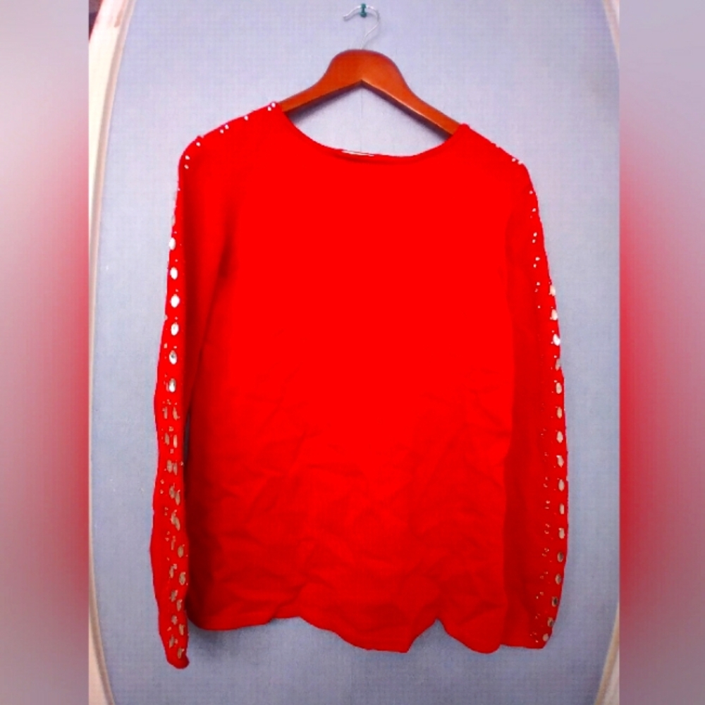Red Long Sleeve Top‎ with Cutout Sleeves - Casual, Party - Size Unknown